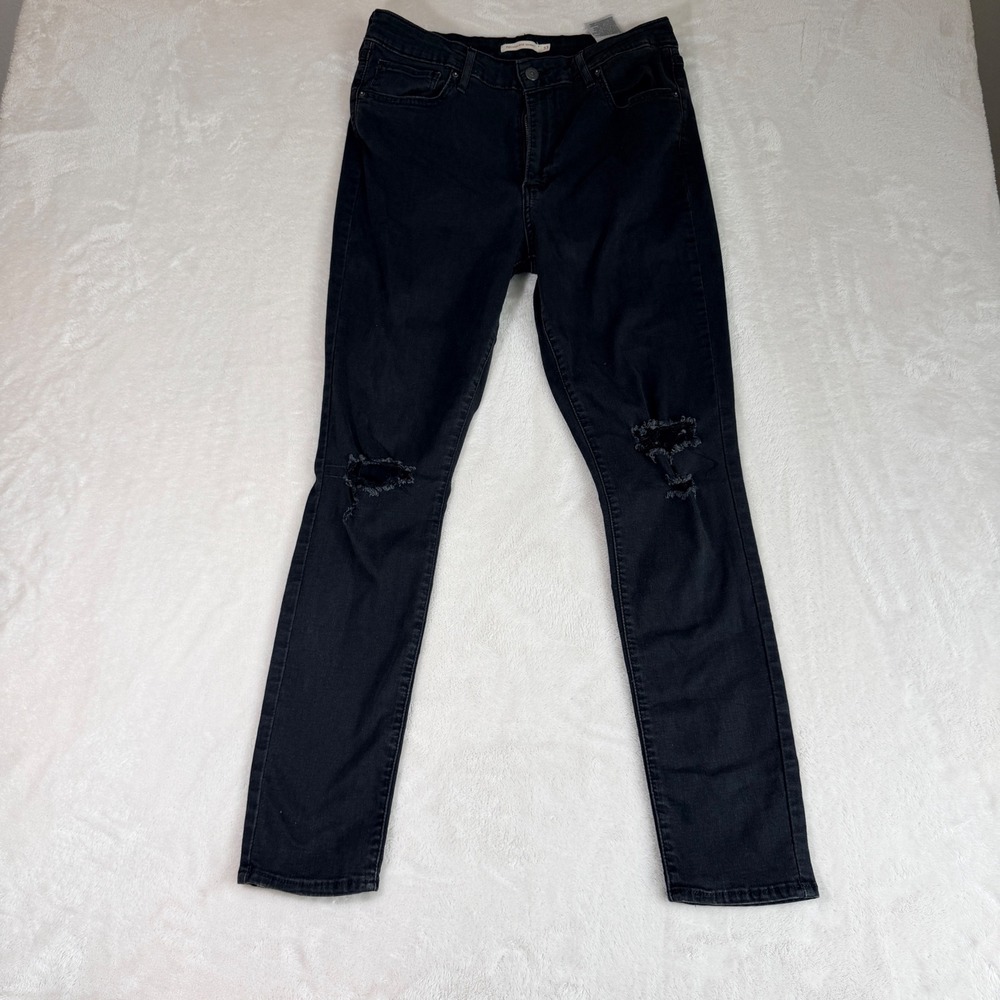 Levis 721 High Rise Skinny Jeans Womens 33x30 Black Ripped Knee Grunge Y2K